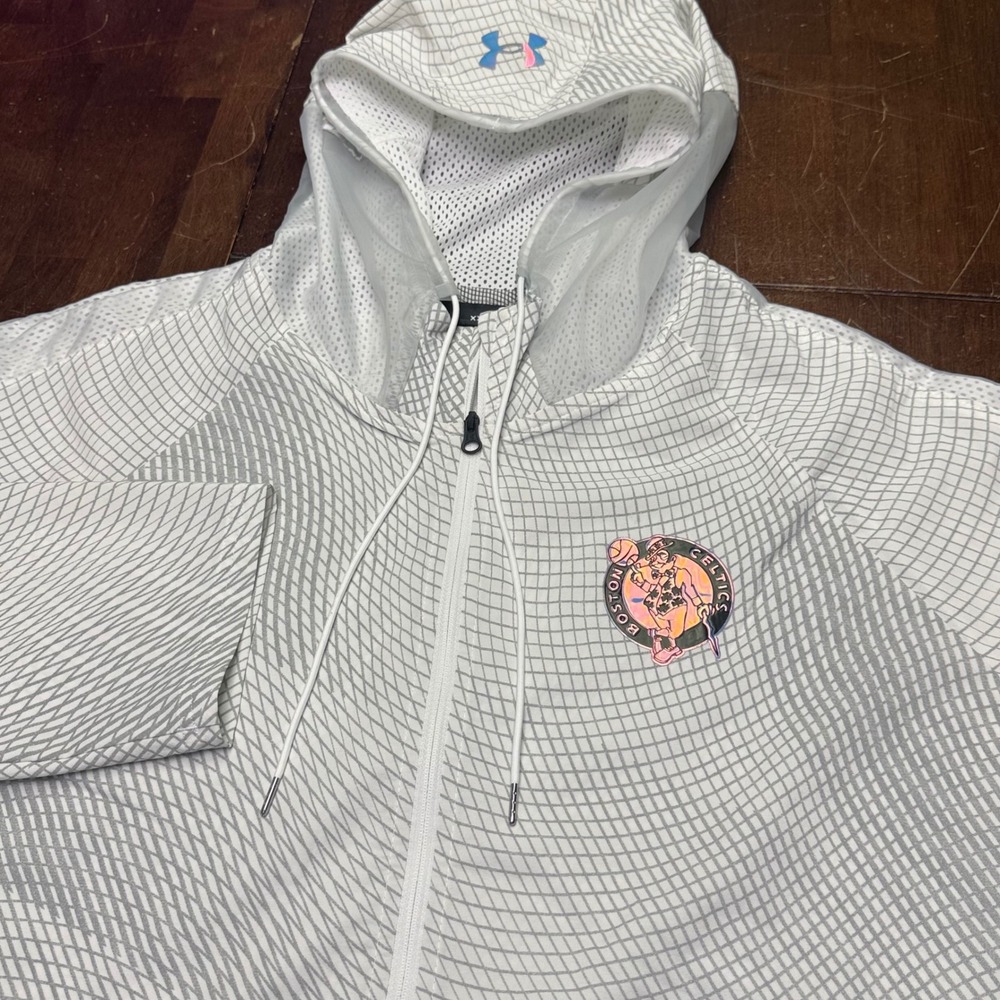 Under Armour NBA Combine Jacket Men XXL White Boston Celtic Full Zip Holographic